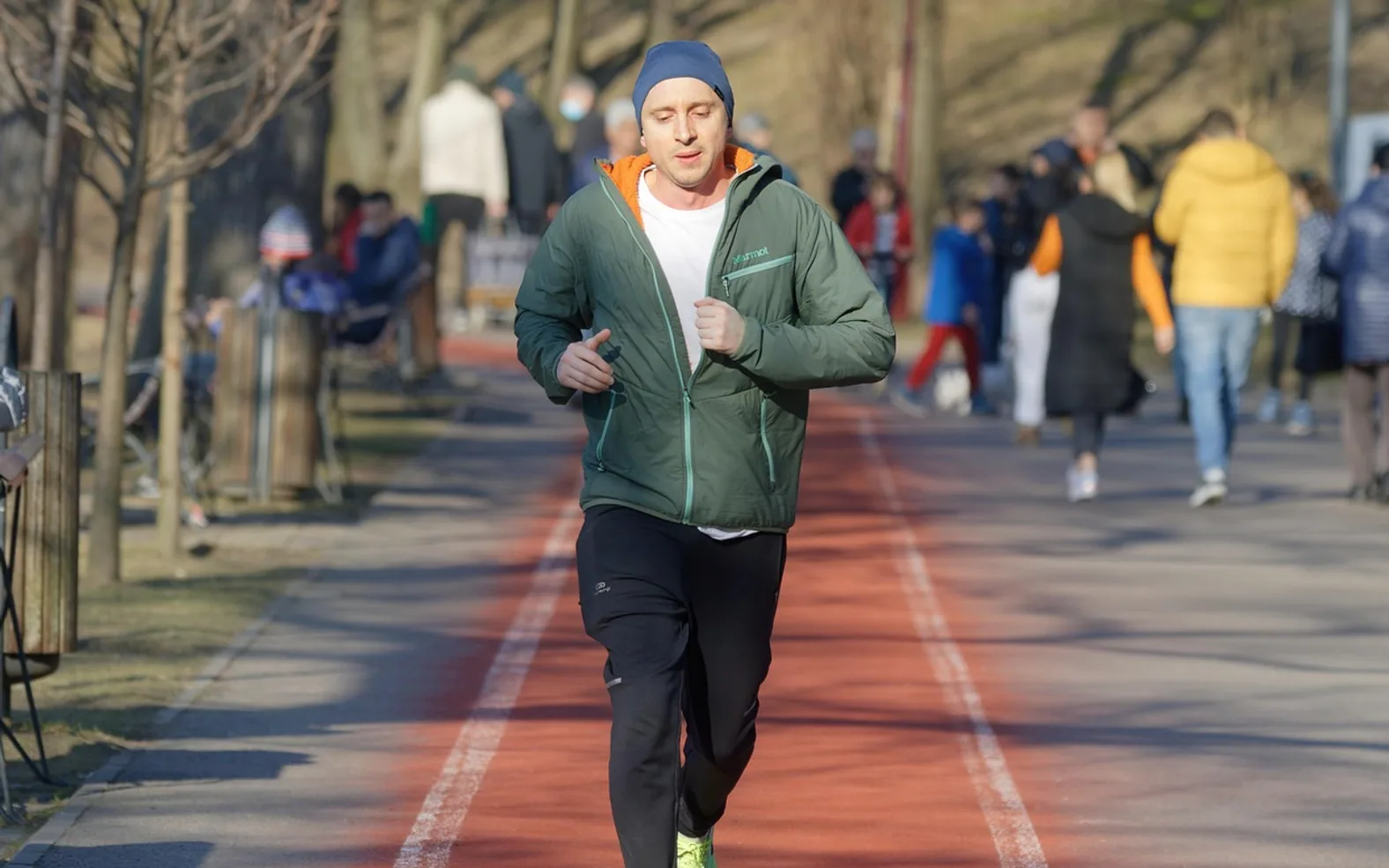 Man, jogging and park