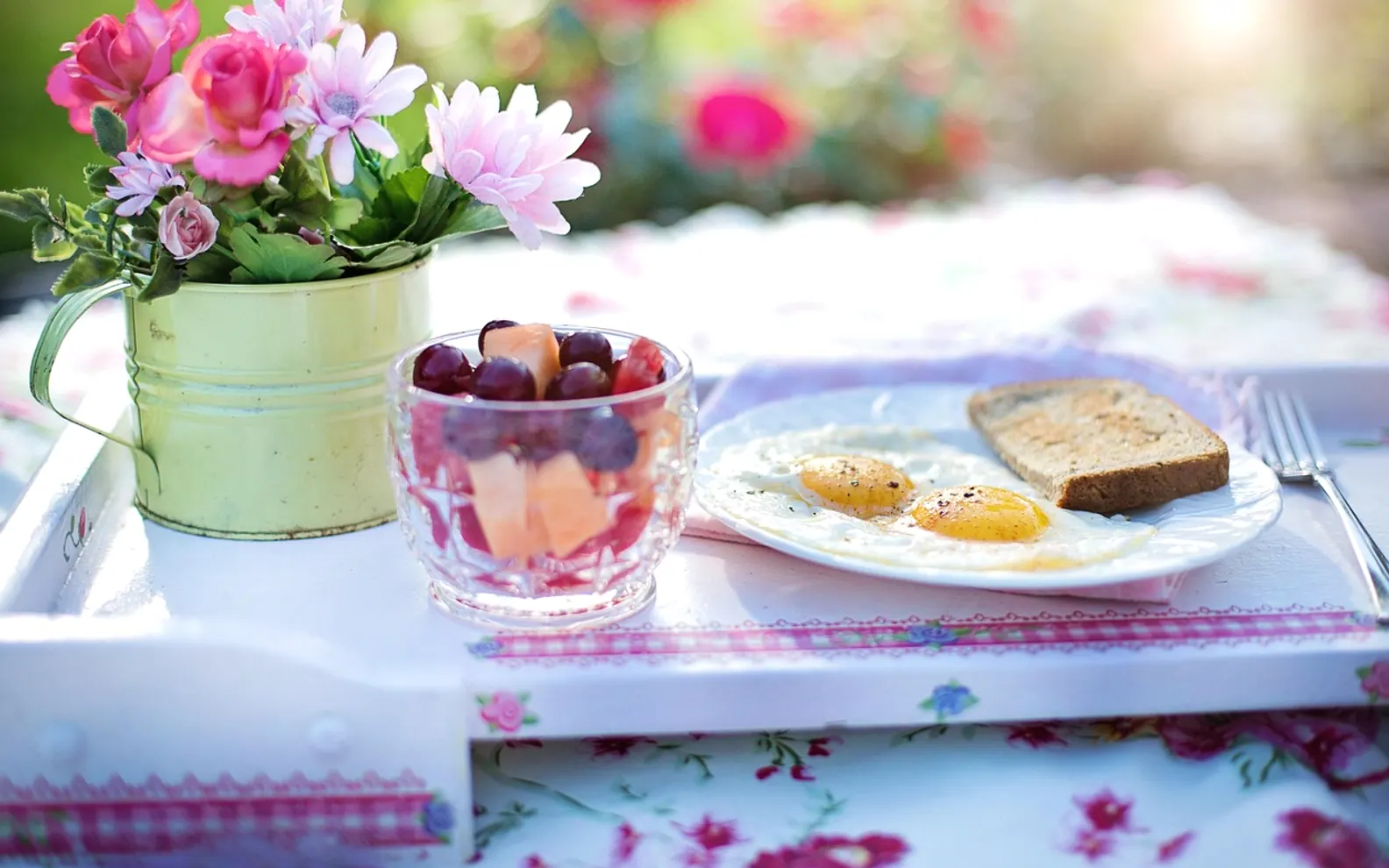 Breakfast, fried eggs and meal